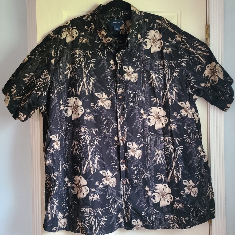 Harbor Bay Men's Black Iris Button Up Short Sleeve Shirt Size 3XL 100% cotton